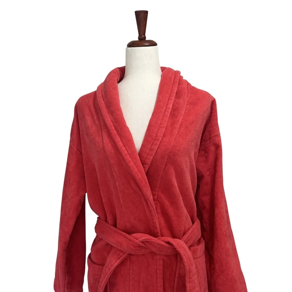 Christy Women's Medium Red Bathrobe Heavy Terrycloth Cotton Robe Luxury